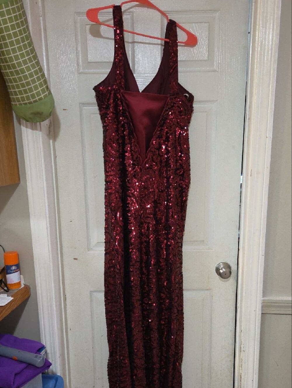 Azazie Burgundy Sequin V-Neck Formal Dress - Picture 2 of 2